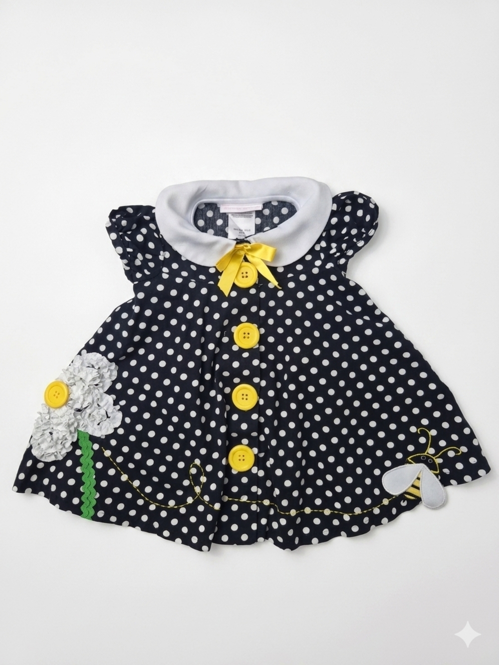 Bonnie Baby 12M Polka Dot Bumblebee Dress Retro Peter Pan Collar Appliqué